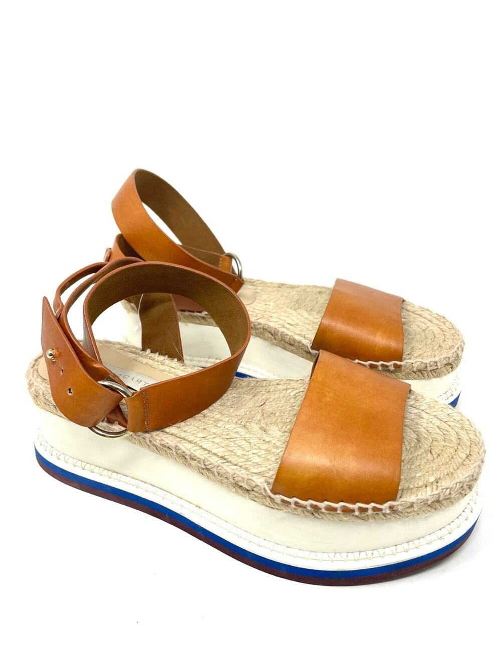 Stella McCartney Tan Leather Ankle-Strap Platform Espadrille Sandals, Women's 8